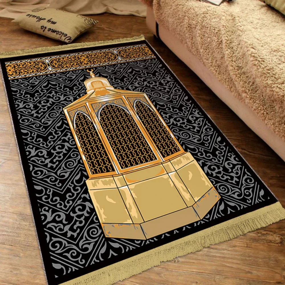 Thick Soft Islamic Prayer Mat Soft Plush Thickened Jacquard Fringed Rug Machine Washable Non-Slip Living Room Rug