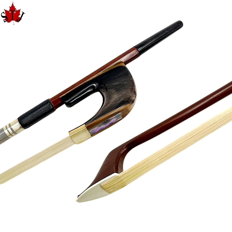 1pcs German Style 3/4 upright double bass bow best brazilwood,OX horn Frog,Siberia Horsehair Horsetail