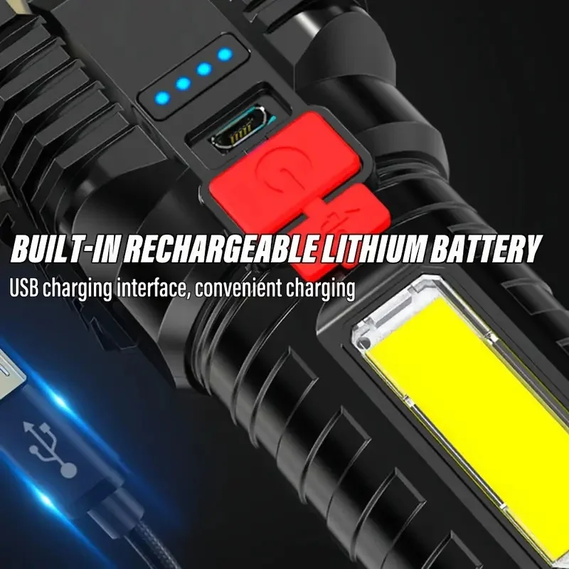 LED flashlight USB charging, COB Side Lights, Portable Handheld Torch for Emergencies Rechargeable Flashlight