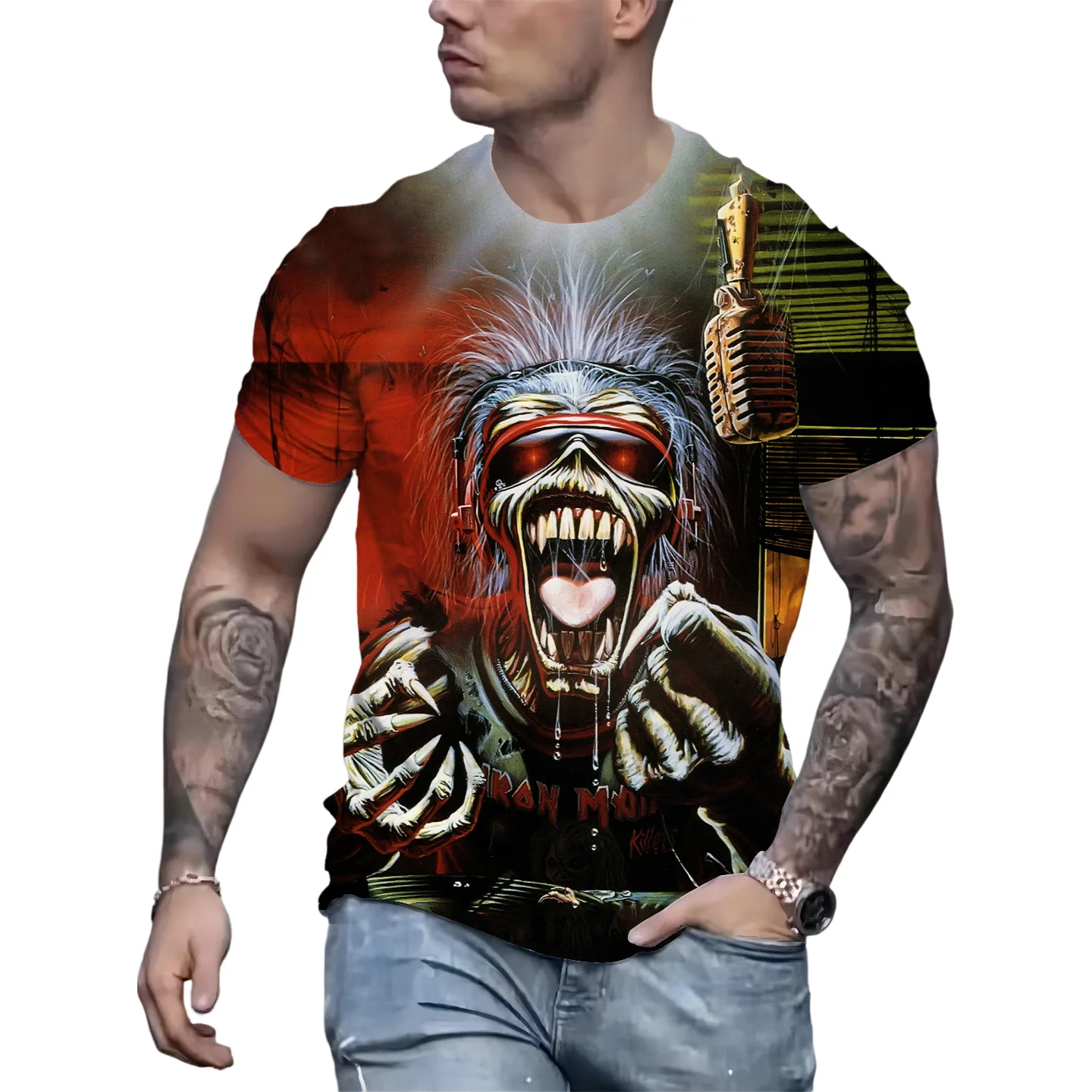 

Comfortable Short Sleeves, Eye-Catching Design A Stylish Must-Have Bold Monster Graphic Tee for Plus Size Men - Summer-Ready