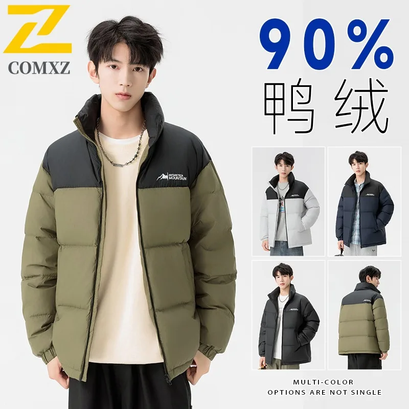COMXZ 2025 Winter Parka Men Trendy Multicolor Splicing Thick Thermal Padded Jacket Leisure Puffer Windproof Snow Parker Coat