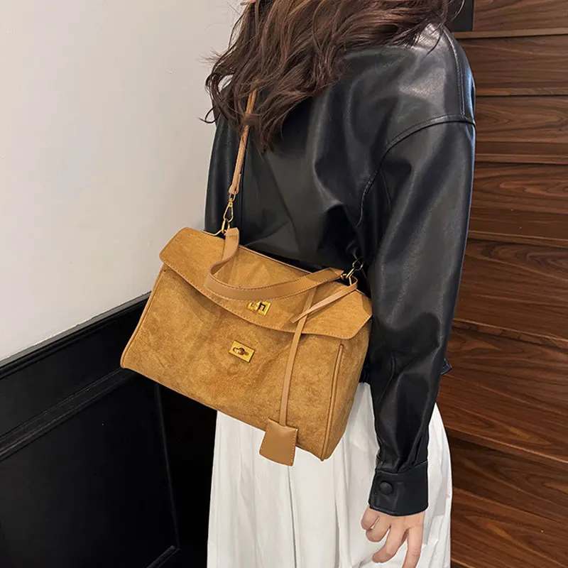 Light Luxury Vintage Tote Bag Popular New European America Large-capacity Shoulder Bag High-quality Pu Suede Matte Crossbody Bag