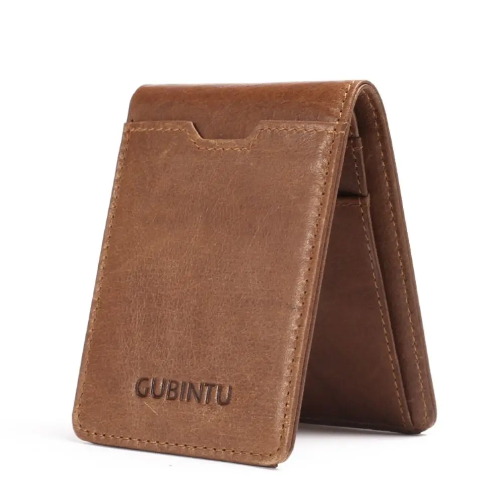 

Minimalist Genuine Leather Mens Wallets Vintage Slim RFID Blocking Card Holder Thin Card Protection Bifold Money Clip Wallet Man