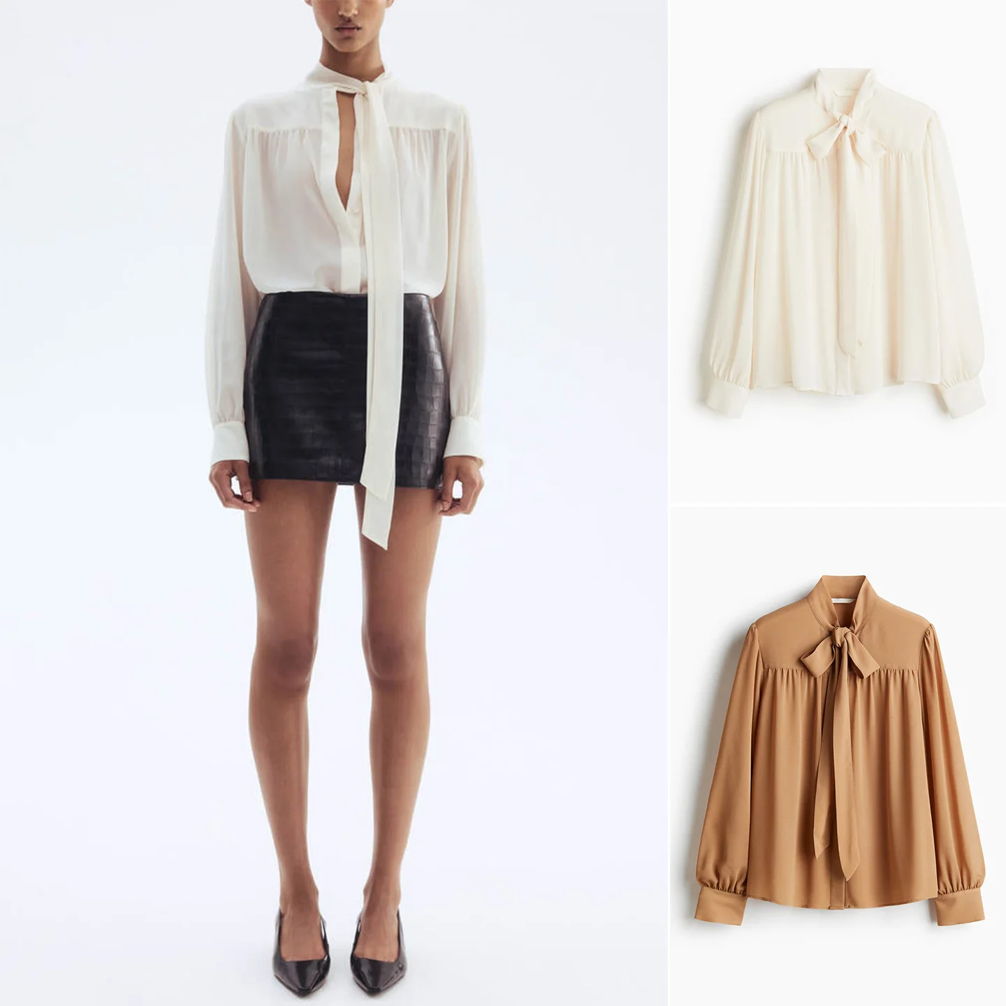 Outono novo feminino longo Sve Faion casual versátil gola com nó lanterna Sve chiffon top respiração amiga da pele...