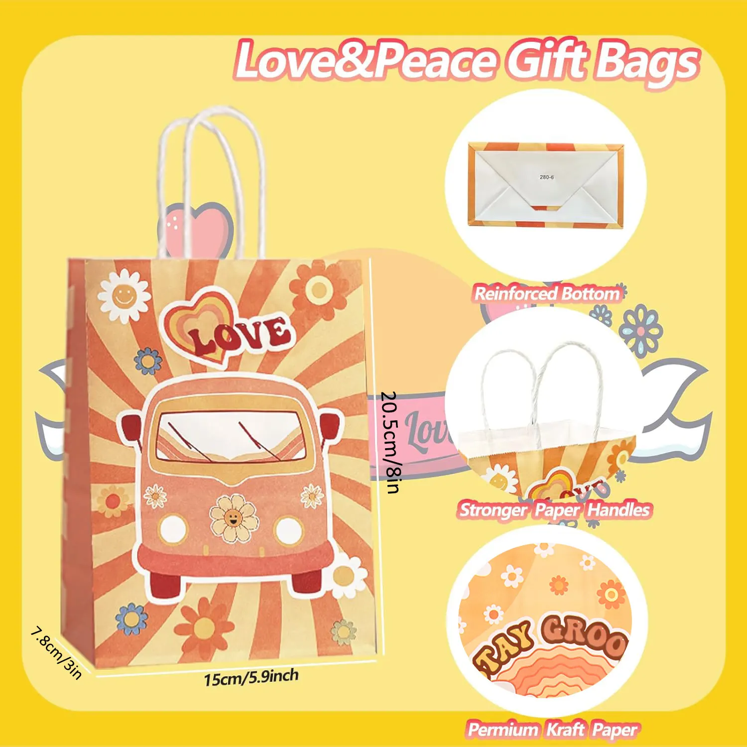 12/24 Stück Honigbienen-Geschenktüten mit Griffen, Bienenpapier, Süßigkeiten-Goodie-Beutel für Partygeschenke für Party-Dekoration, Geburtstag, Babyparty-Versorgung – Detail 10