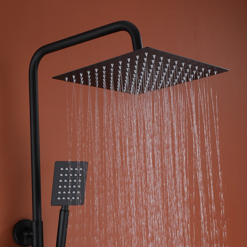 Matte Black Shower Faucet Set Rain High Quality Cold and Hot Round Bathroom Bathtub Tap Waterfall With Shelf