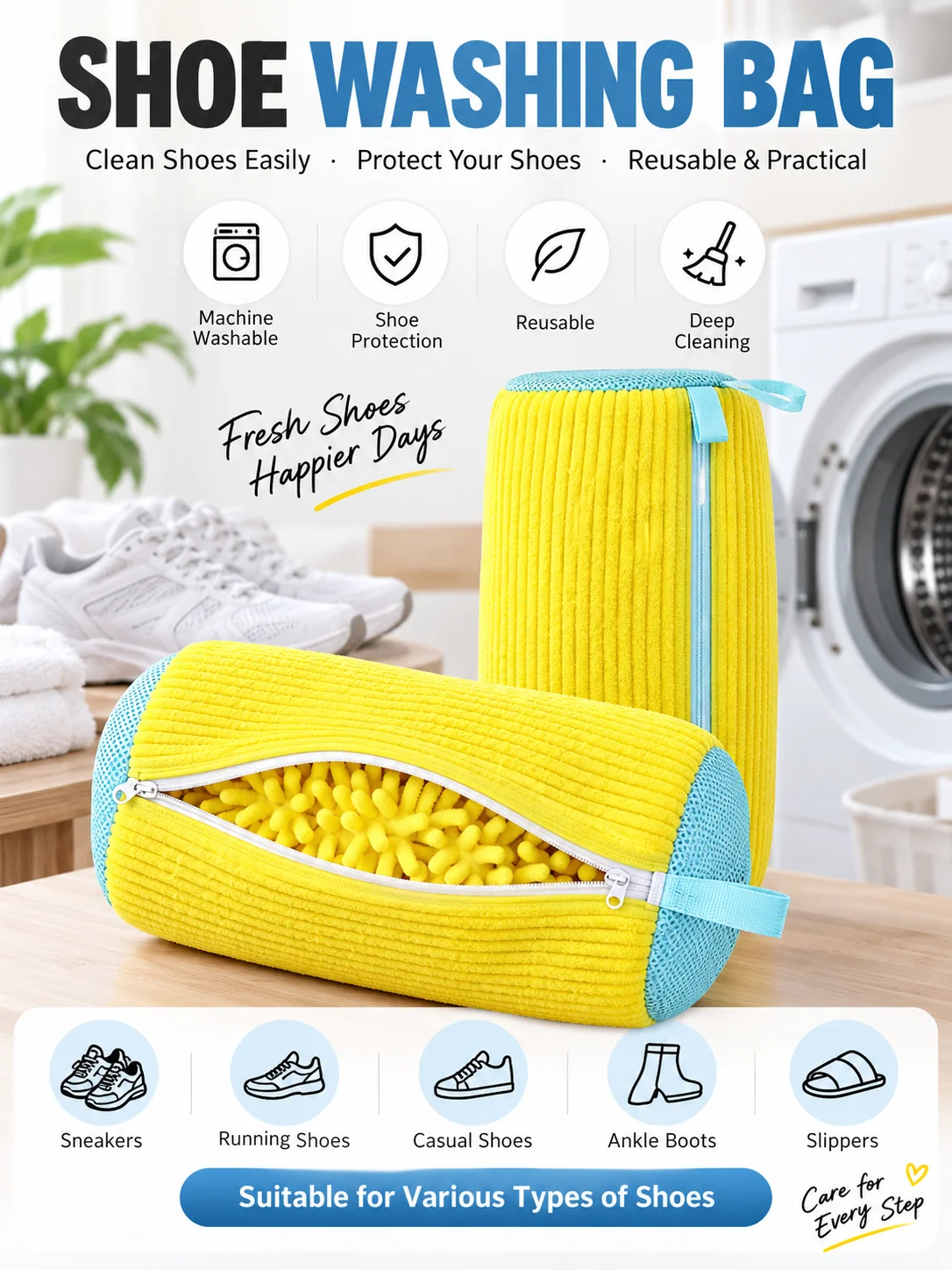Wäschesack für Schuhe, Gepolsterter Netzschutz für Sneaker, Maschinenwaschbarer Trockensack aus Polyester, Wiederverwendbarer Sneaker-Pflegesack – Detail 6