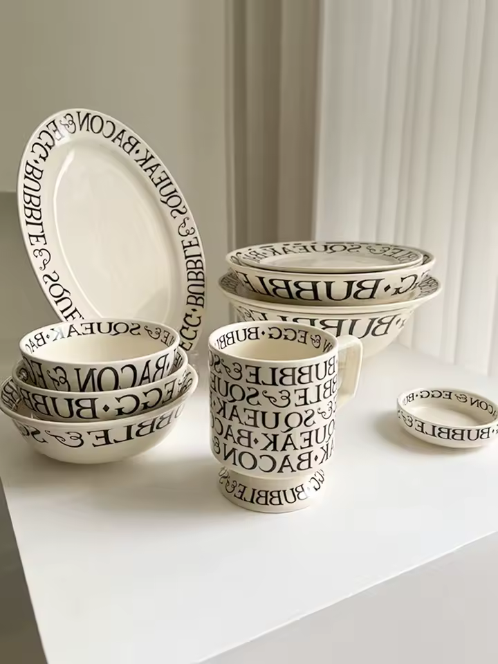Livetai Plates and Bowls Sets, 4 Pcs Modern Letter Ceramic Dinnerware Set for Kitchen Dinner Set Dishware Dishes Set Microwave