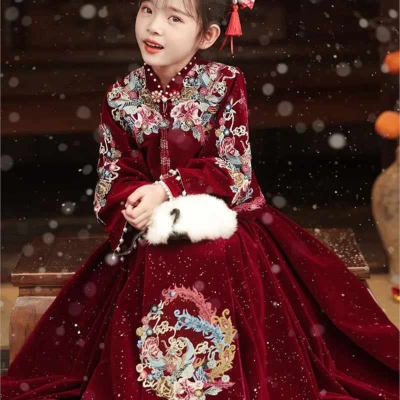 

Girls' 2026 New Winter Cheongsam Hanfu Ancient Costume Improvement Hanfu Set New Year's Clothing Thickened Embroidery HanfuLI812