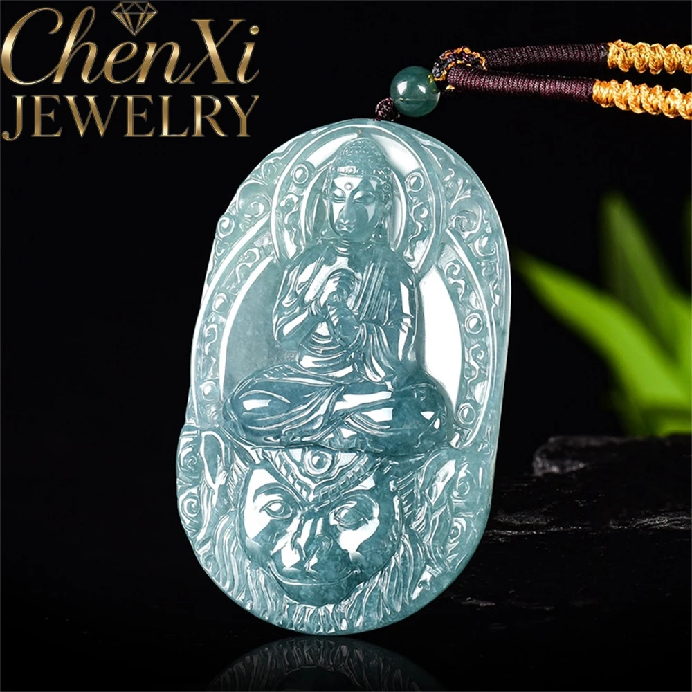 

Natural AGrade Blue Water Ice-Grade Jadeite Great Sun Buddha Pendant Zodiac Monkey Guardian Spirit Buddha Of Birth Jewelry Amule