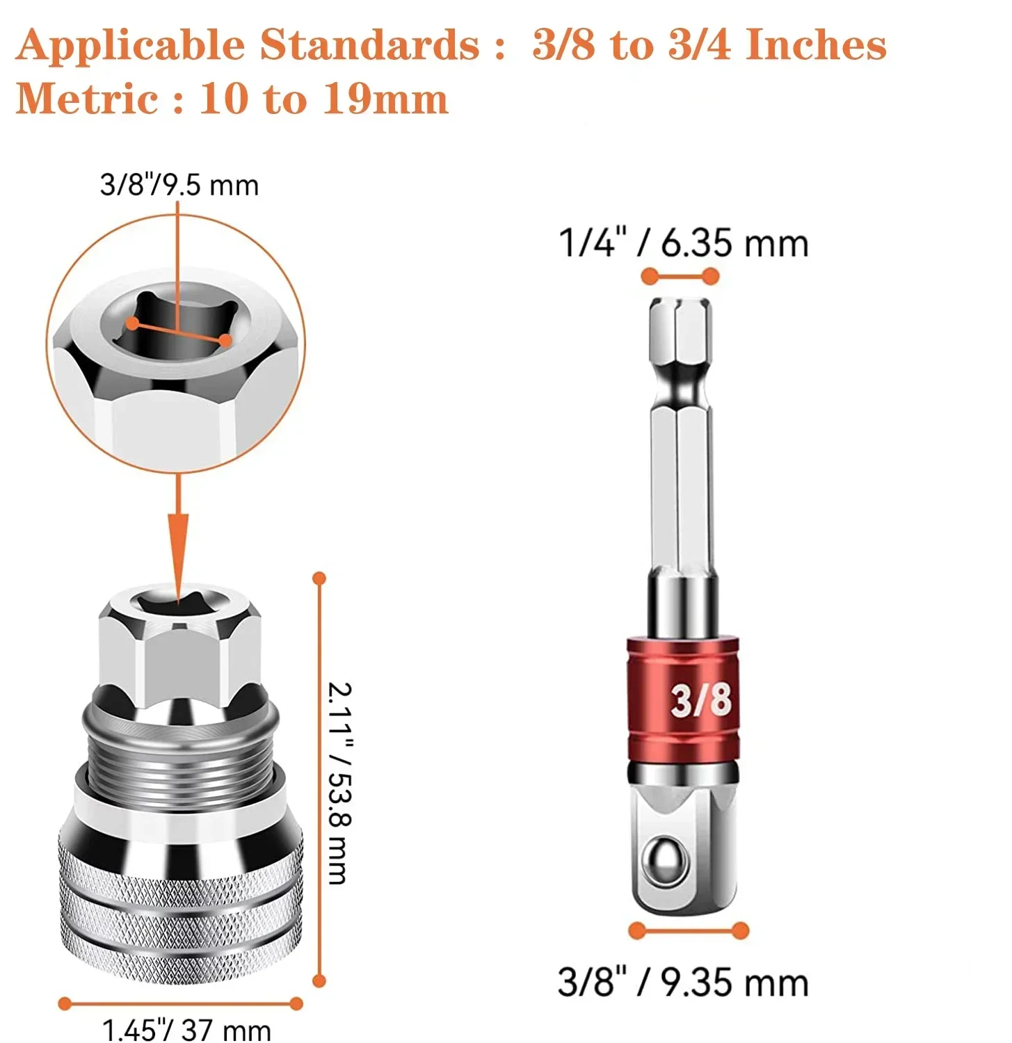 Universal Electric Wrench Sleeve Converter Fits for Standard 3/8-3/4\'\' 10 to 19mm Super Socket Multifunctional Drive Wrench Tool