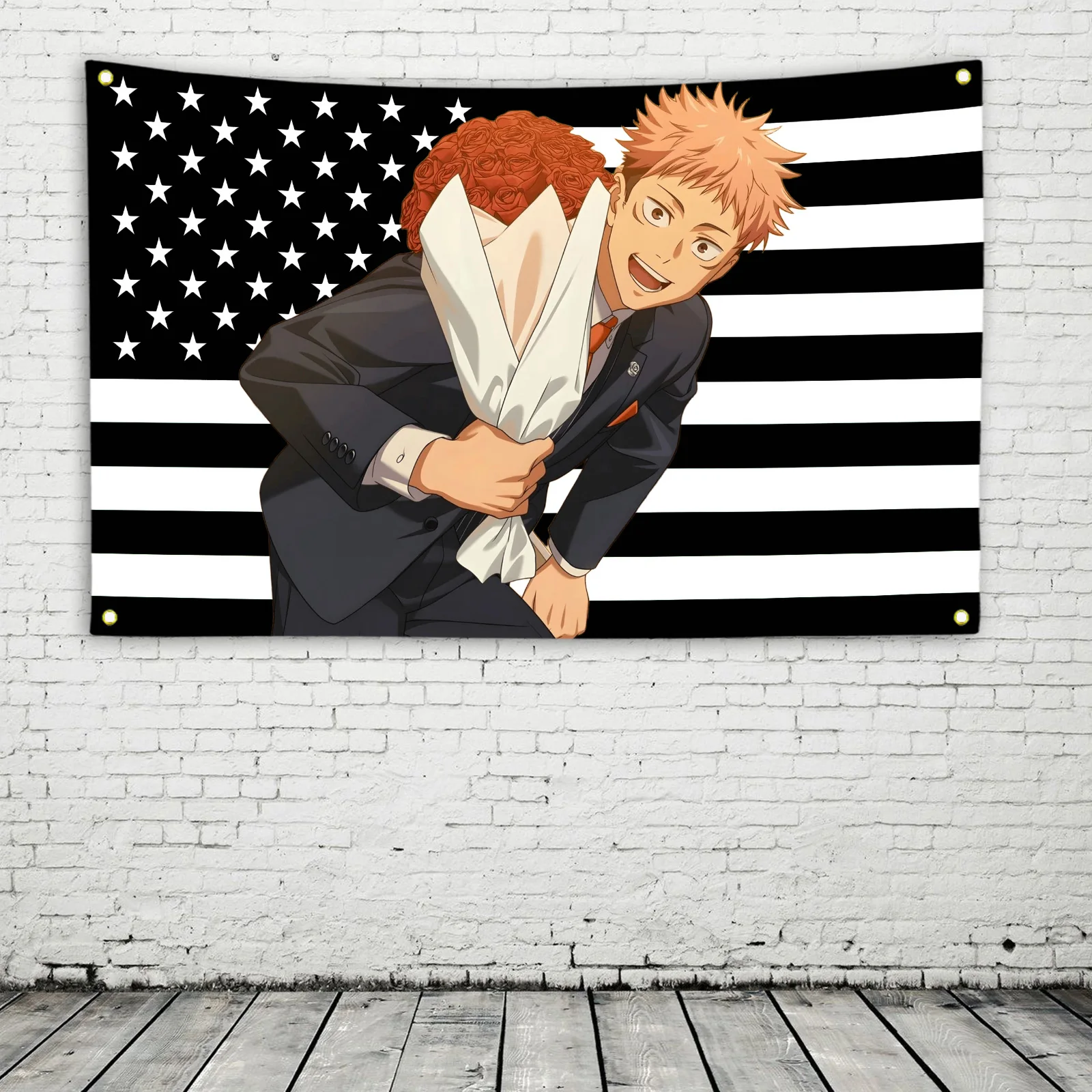 Itadori Yuji Black American Flag Outdoor Decor Flaga Barber Shop Decoration Garage Flags for Bedrooms Tapestry Advertising Hang