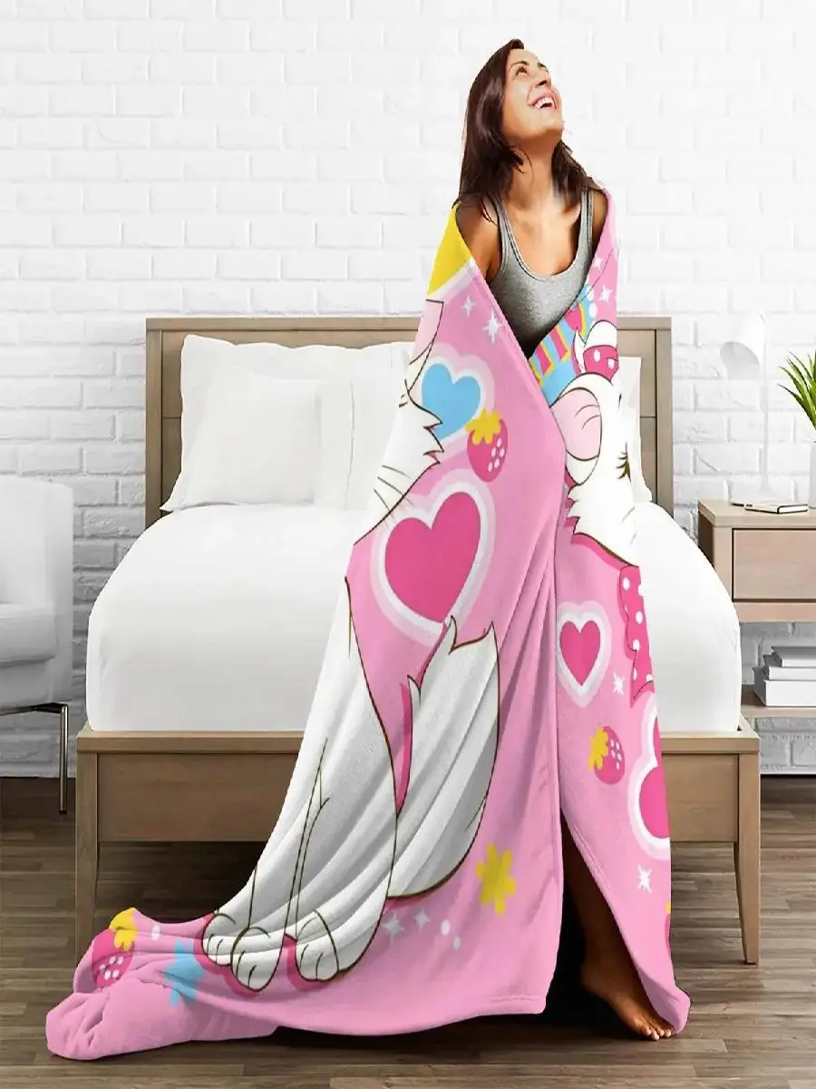 Super Warm Flannel Throw Blanket  Perfect for Travel Couch Chair or Bed Aristocats Marie Cat Kawaii Anime Design