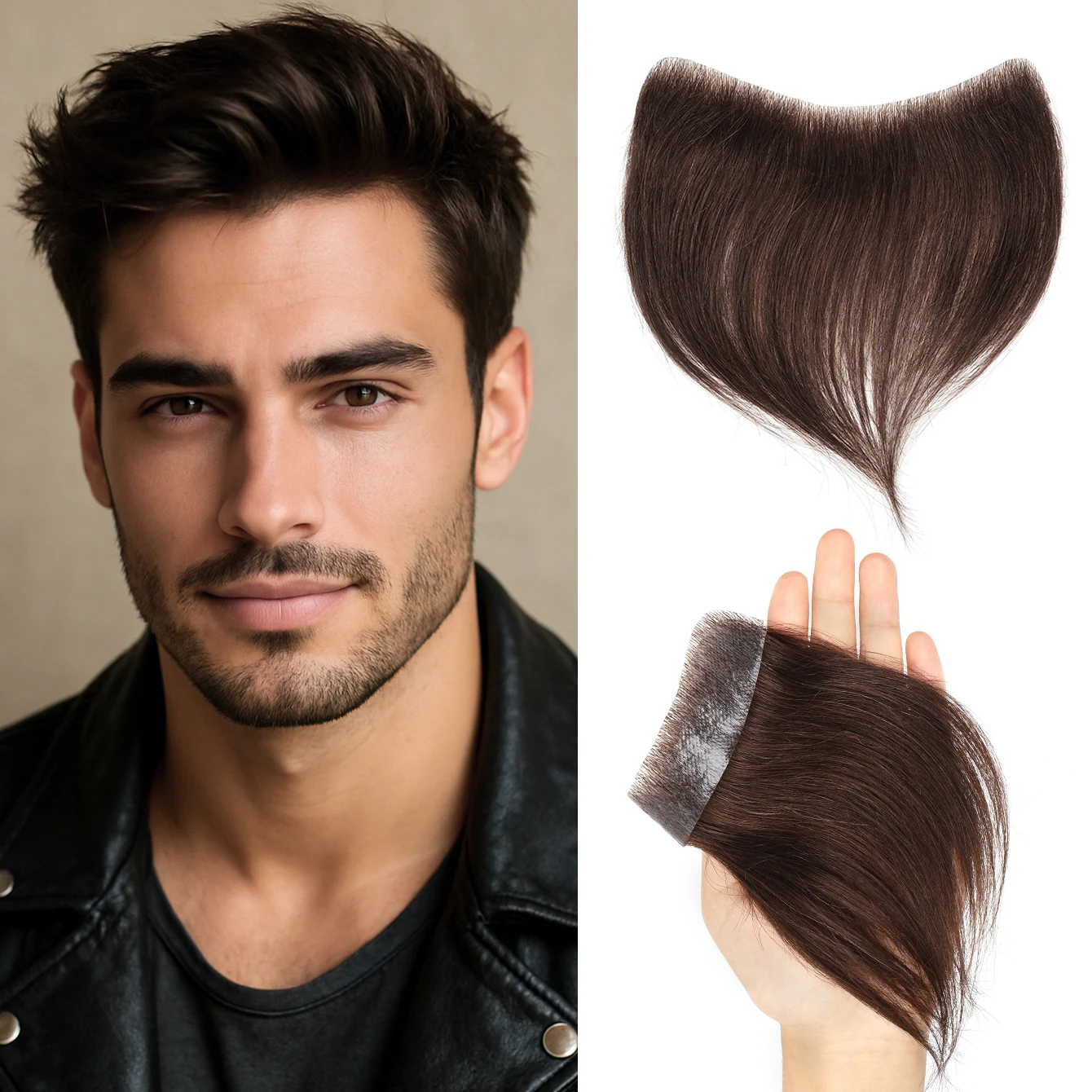 0.06mm Natural Straight Man Human Hair Toupee V Style Frontal Hairline For Men  Ultra Thin Skin PU Men's Capillary Prosthesis