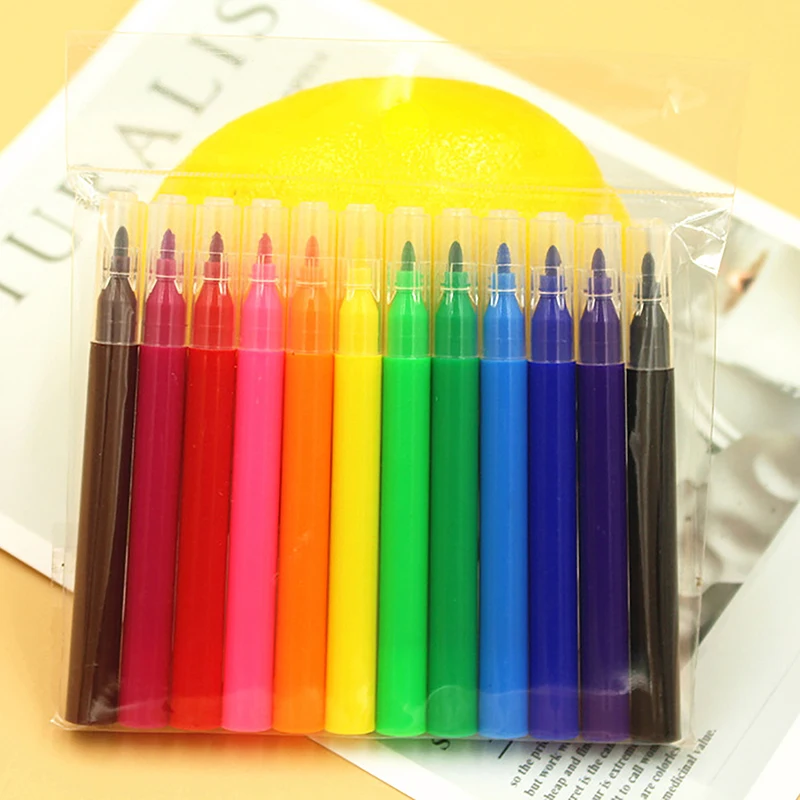 6/12PCS Kid Draw Art Supplies 6/12 Colors Washable Watercolor Paint Pens Set Marker Pen Egg Painting Brush