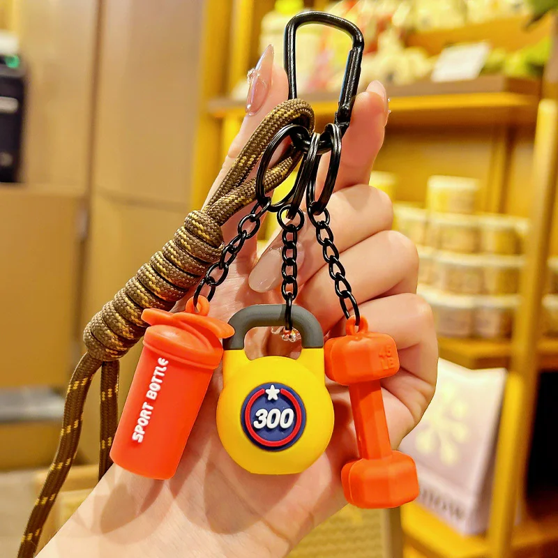 Handgewebter Fitness-Schlüsselanhänger, Hantel, Mini-Hantel, Fitnessstudio, Liebhaber, Schlüsselanhänger, DIY, Mädchen, Herz, Nylon, Seil, Anhänger, Fitness-Enthusiasten