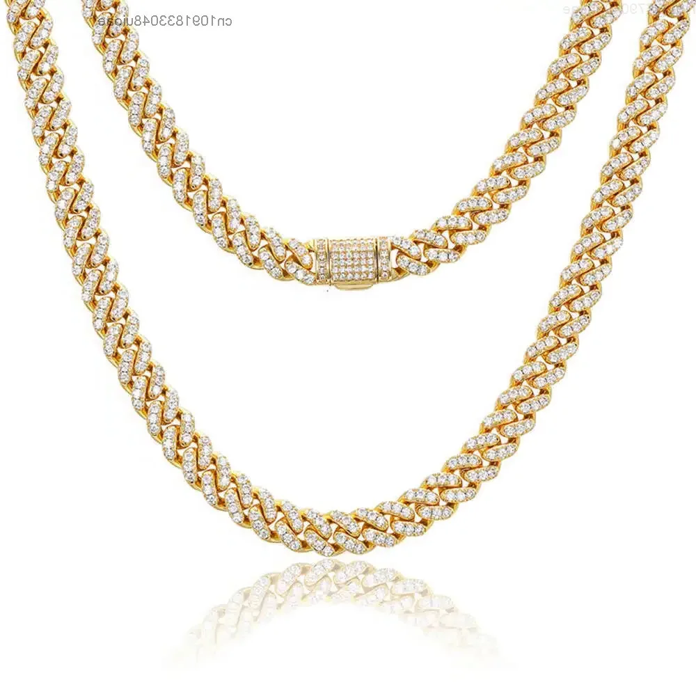 

Hip Hop Jewelry 8mm Gold Plated 925 Sterling Silver Vvs Moissanite Diamond Iced Out Cuban Link Chain Necklace for Men Women