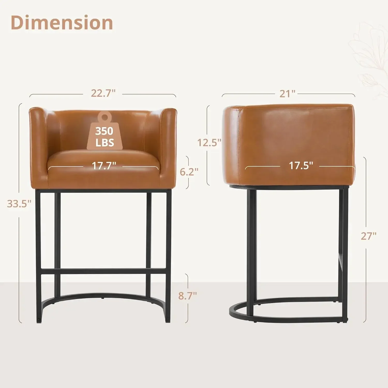 Juego de 3 taburetes de bar con altura de mostrador de 27 "H, taburetes de mostrador de barril modernos, taburetes de bar para isla de cocina, marrón amarillento