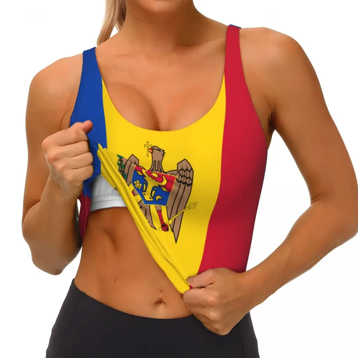 몰도바 국기 기본 탑 여성 삼바 섹시한 v 넥 요가 피트니스 스포츠 탑