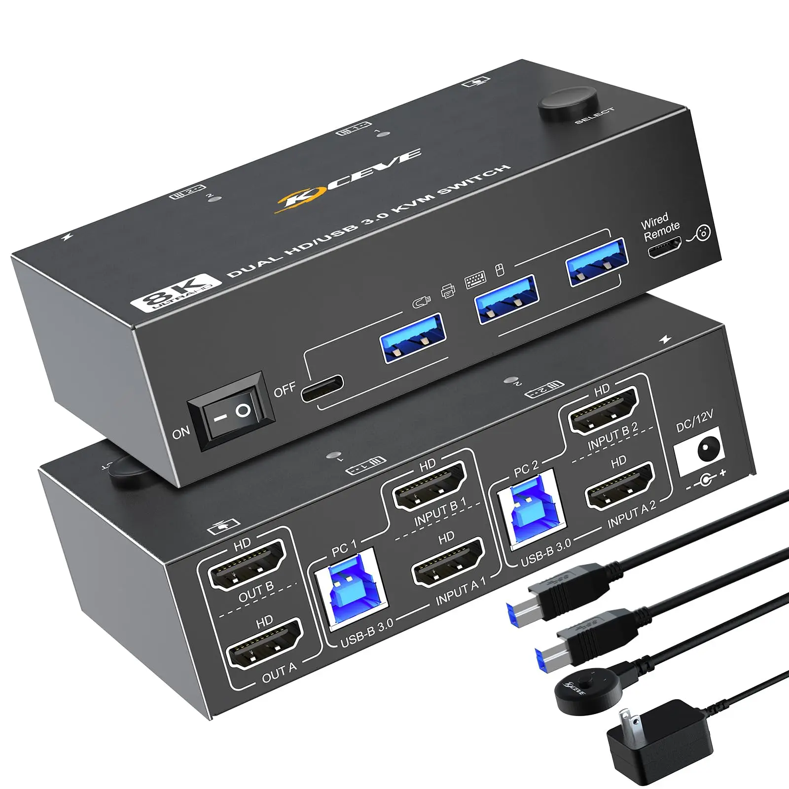 

8K HDMI KVM Switch 2 Monitors 2 Computers, KCEVE Dual Monitor KVM Switches for 2 PC 4 USB 3.0 Devices,Support Extended Copy Mode