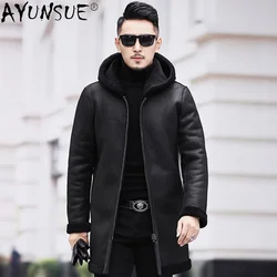 AYUNSUE Real Fur Coat Men Clothing 100% Wool Coat Hooded Parka Winter Leather Coat Mens Jackets Hommes Veste 2021 LXR948