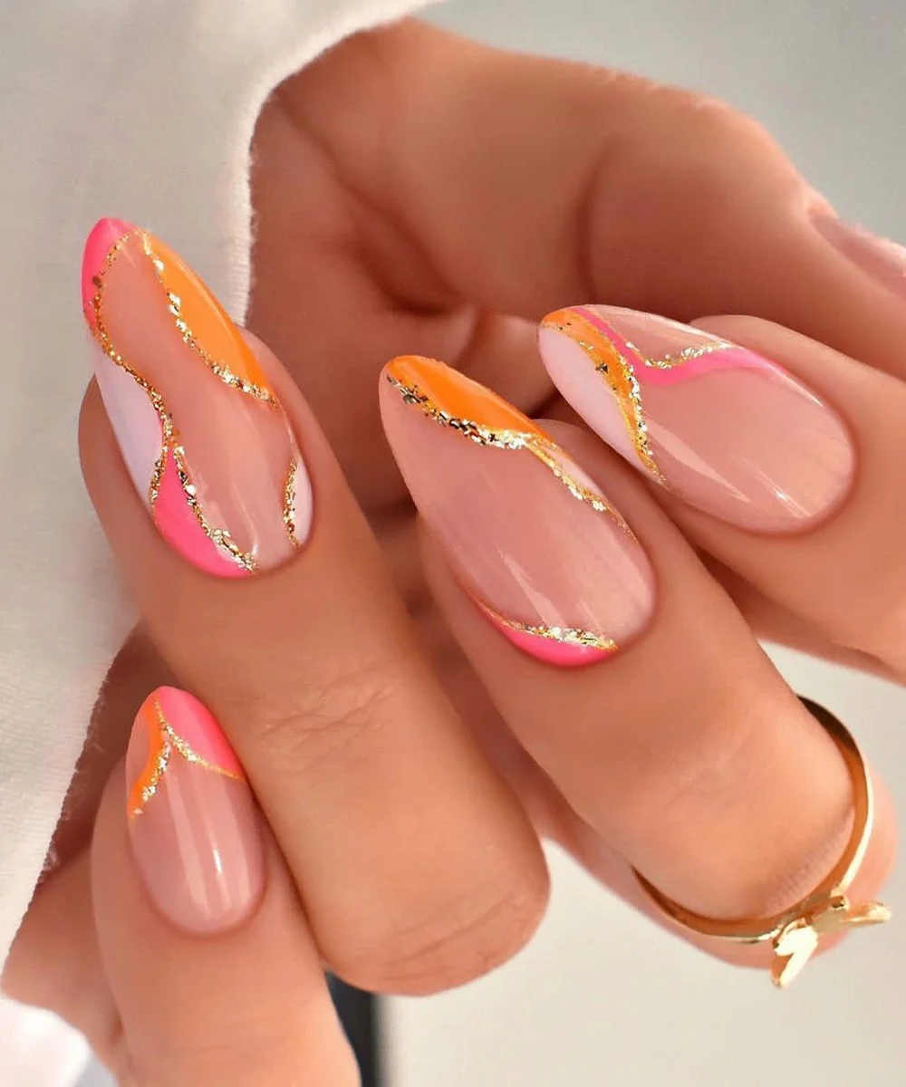 24 pçs simples wearable amêndoa arte do prego falso com glitter em forma de lágrima design chama vermelha dicas de unhas falsas nu imprensa em unhas