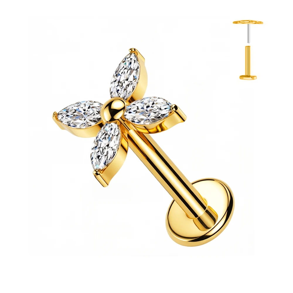 1 Stück Schmetterlings-Herz-Anhänger Piercing-Ohrringe G23 Titan Flache Rückseite Push-In Blumen-Labret-Stud Tragus Knorpel Körperschmuck – Detail 10