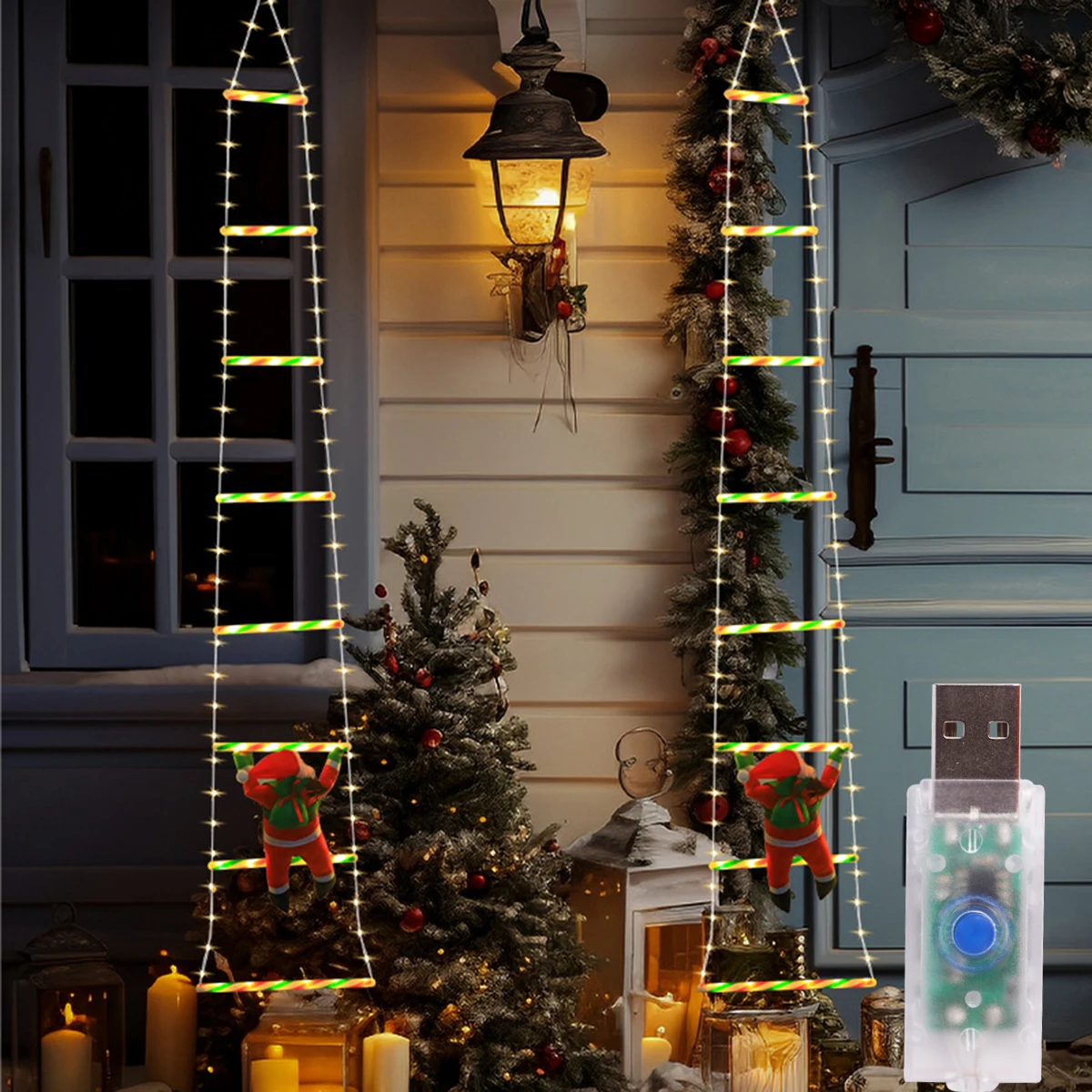 LED Christmas Lights Ladder String Lights Christmas Garland Fairy Lamps For Windows Home Wall New Year Xmas Tree Decoration