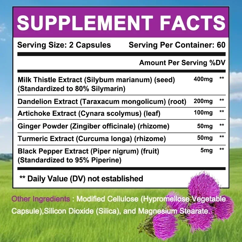 Milk Thistle Artichoke Turmeric &Dandelion Contains Black Pepper To Improve Absorption, Liver Health Support, Antioxidant, Detox