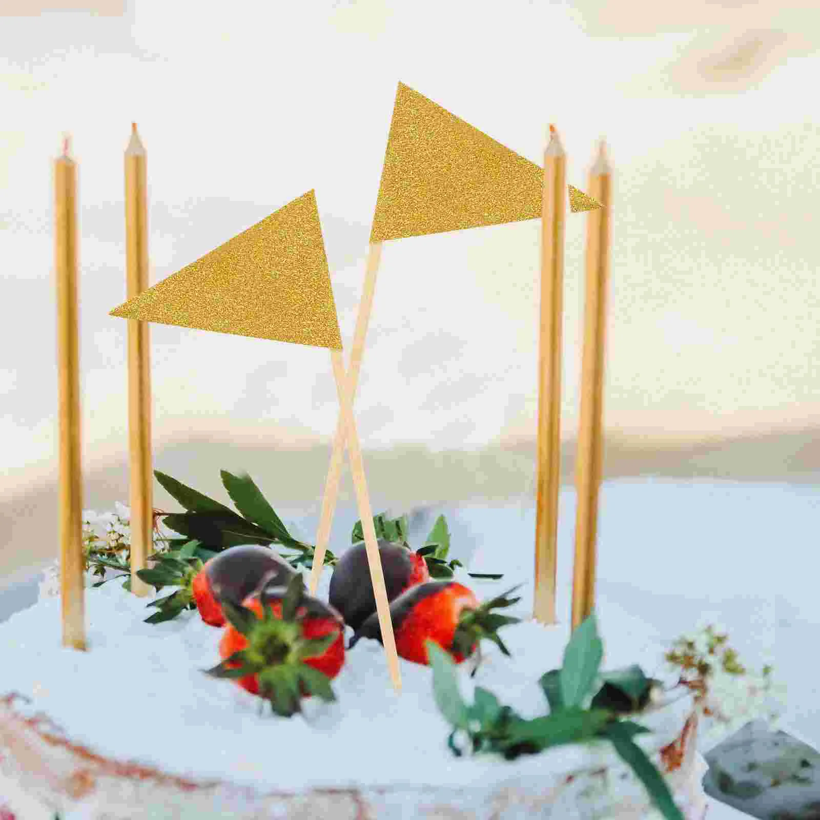 12 Pcs Pennant Cake Insert Decorative Food Flag Picks Cream Cheese Dessert Topper Decors Wood Tooth Flags Baby Fruit