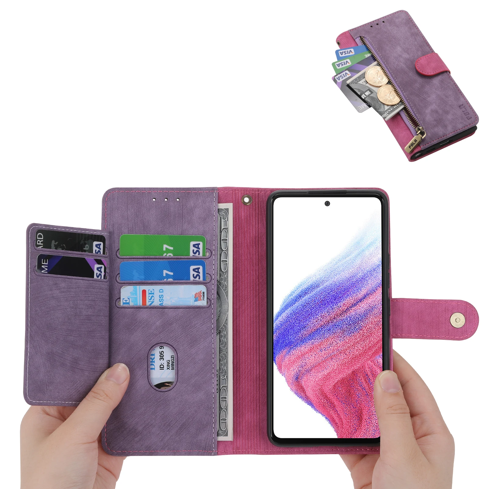 Zipper Wallet Leather Case For Samsung Galaxy S23 Ultra S22 S21 FE S20 S10 A23 A53 A73 A33 A12 A13 Cards Solt Book RFID Cover image 2