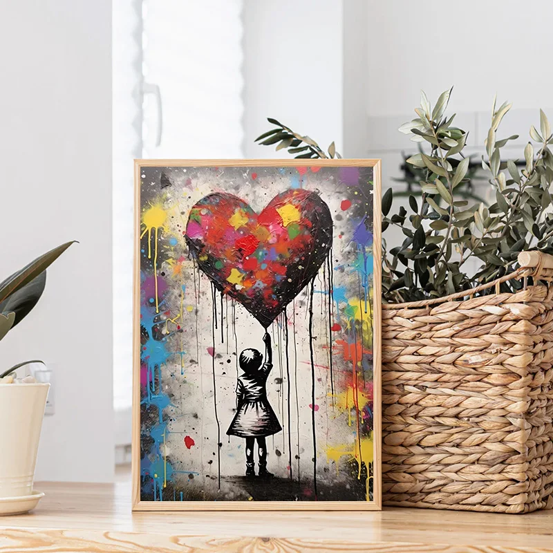 Banksy Graffiti Boy Girl with Balloon on Canvas Posters Prints Pop Street Wall Art Painting for Living Room Home Decor Cuadros view 3