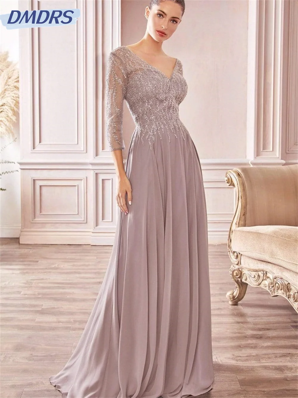 

Graceful Chiffon Mother of the Bride Dresses 2024 Shiny Beads Prom Gown Romantic Floor-length Evening Dress Vestidos De Novia