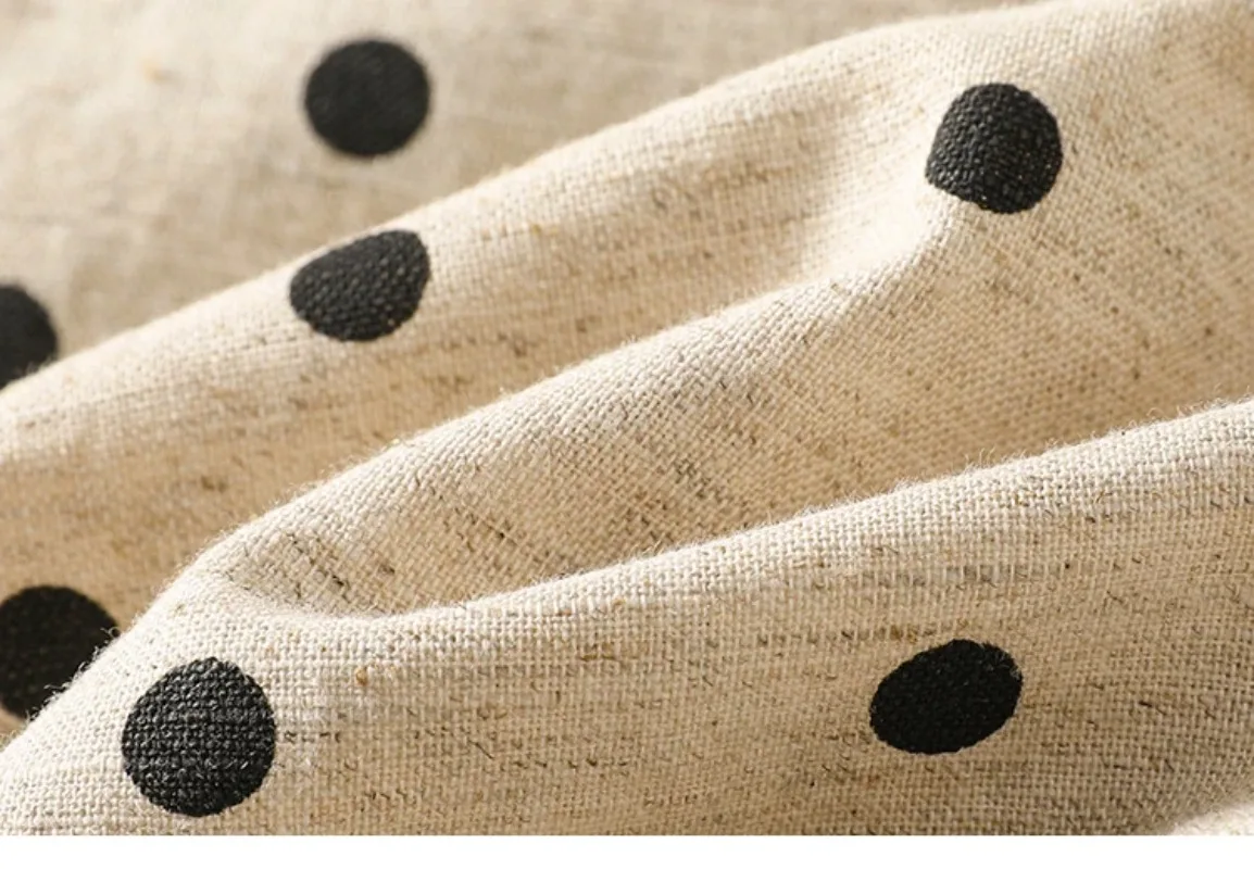 ฤดูร้อนใหม่วินเทจผ้าฝ้ายลินินกางเกงขากว้างผู้หญิงเกาหลีแฟชั่นลายจุดเอวยางยืดตรงข้อเท้ายาวกางเกง