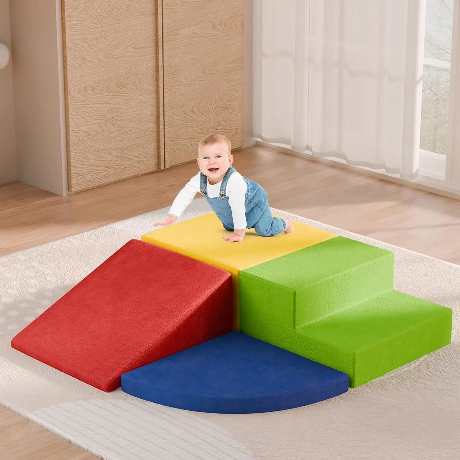 

Foam Climbing Blocks for Toddlers, 4-Piece Kids Soft Play Climbing with 30D High-Density Foam, Infant Climb and Crawl Playset fo