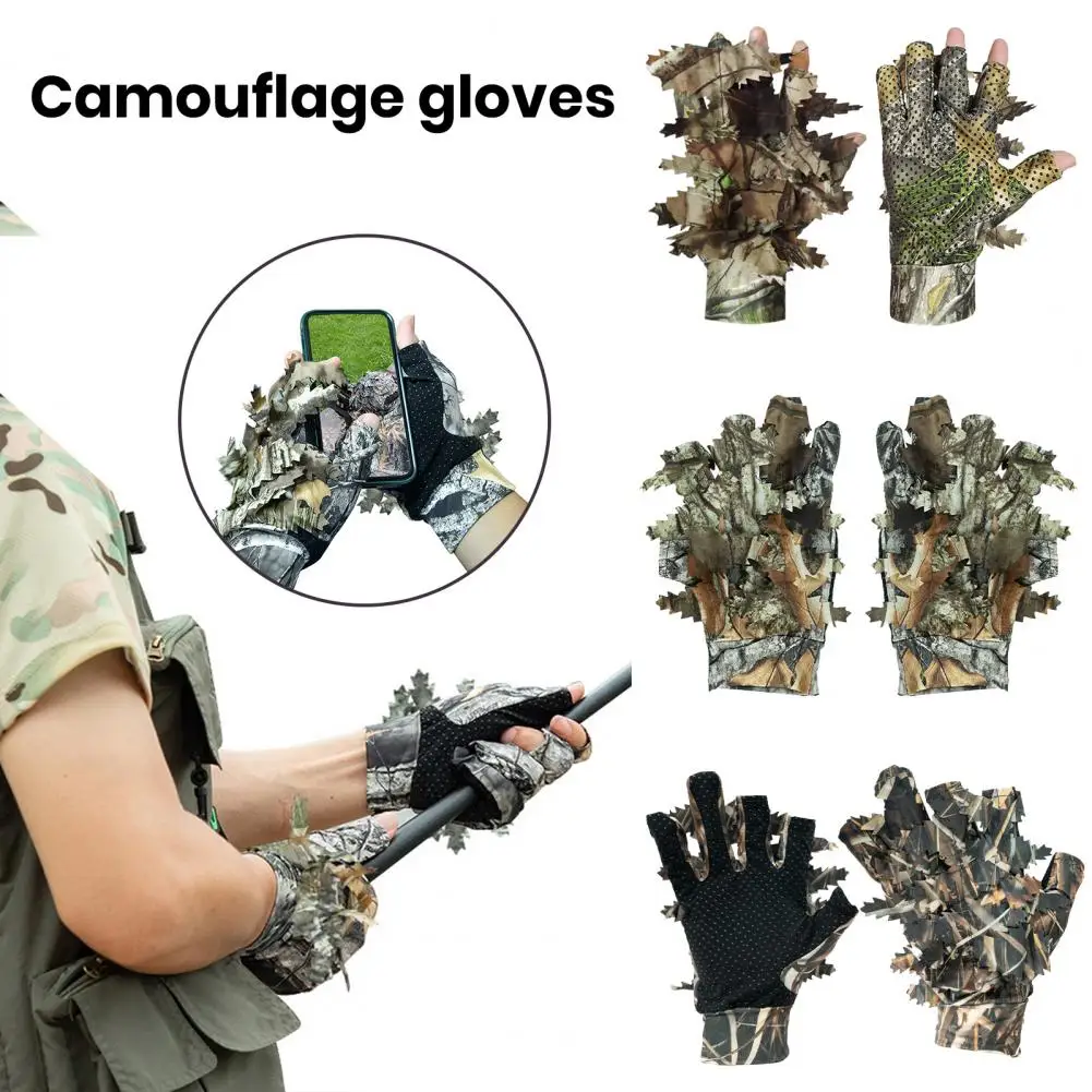 1 Pair Fingerless Gloves Big Tree Bionic Camouflage Gloves Gloves Comfortable Camping Mittens For Outdoor Bird watching