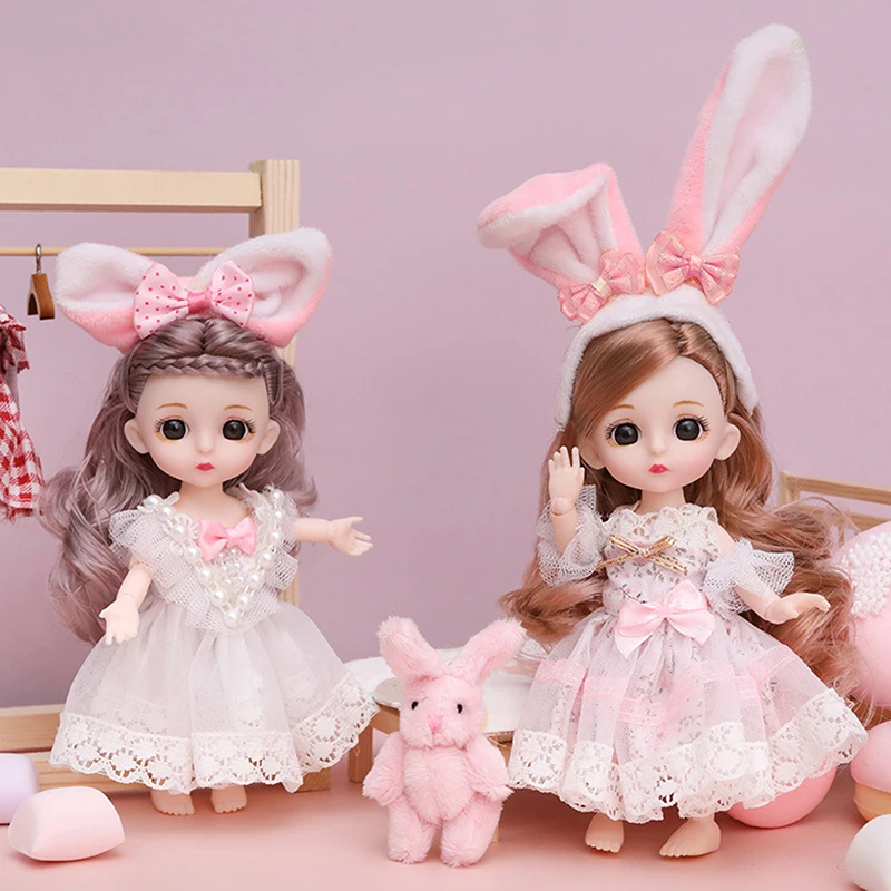 Mini 16cm BJd Doll 13 Movable Joint Girl Doll 3D Big Eyes 1/12 Fashion Princess Doll DIY Dress Up Toy Doll With Clothes Gift