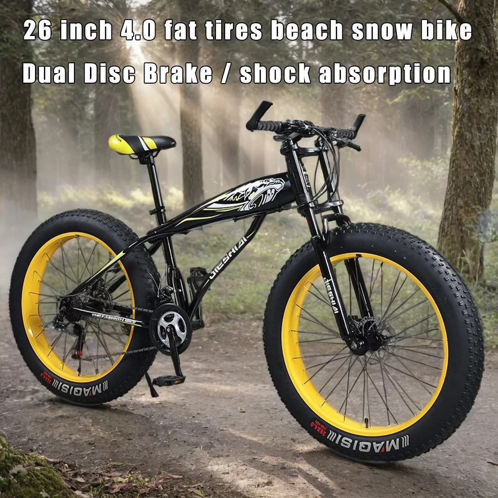 

26-дюймовый горный велосипед MTB 4.0 с широкими шинами, дисковыми тормозами, амортизацией, для пляжа и снега, 30-скоростной, кросс-кантри велосипед, горный велосипед.