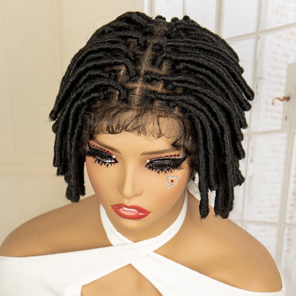 New Short Synthetic Dreadlock Faux Locs Wig Knotless Braided Wig with Baby Hair for Black Women Lace Frontal Bob Braids Wig