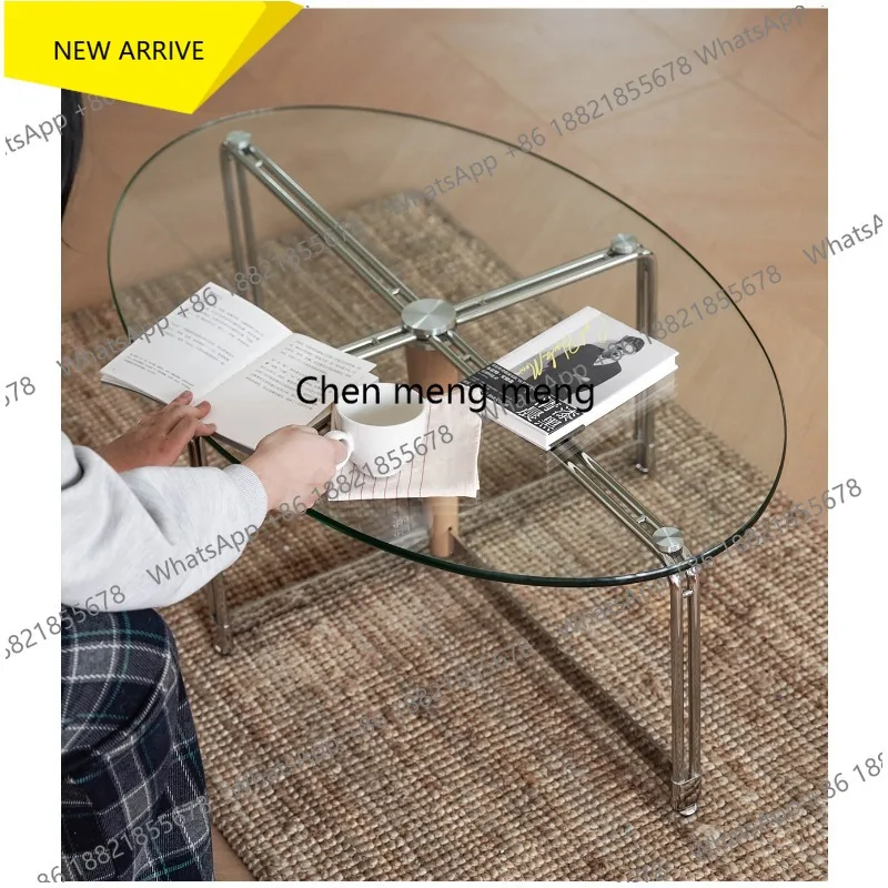 

M178 Glass coffee table log wind stainless steel coffee table living room household small apartment light luxury tea table