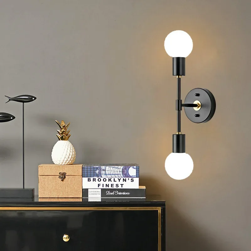 American Double-Headed LED Edison Wall Lamps, Lâmpadas de Ferro Simples, Quarto, Sala, Banheiro, Banheiro