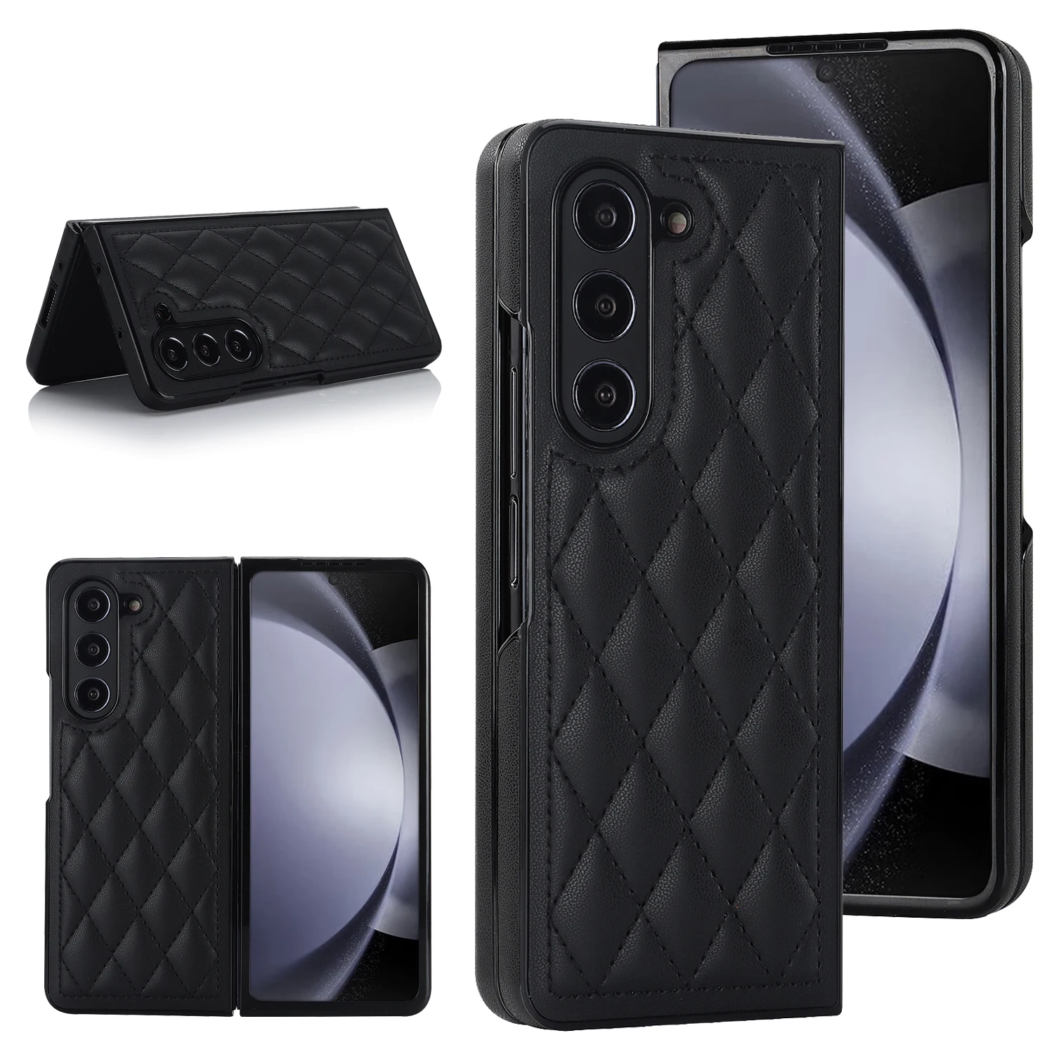 Luxury Rhombus Quilted Leather Phone Case For Samsung Galaxy Z Fold 8 7 6 5 4 Ultra Anti-Scratch Protective Cover