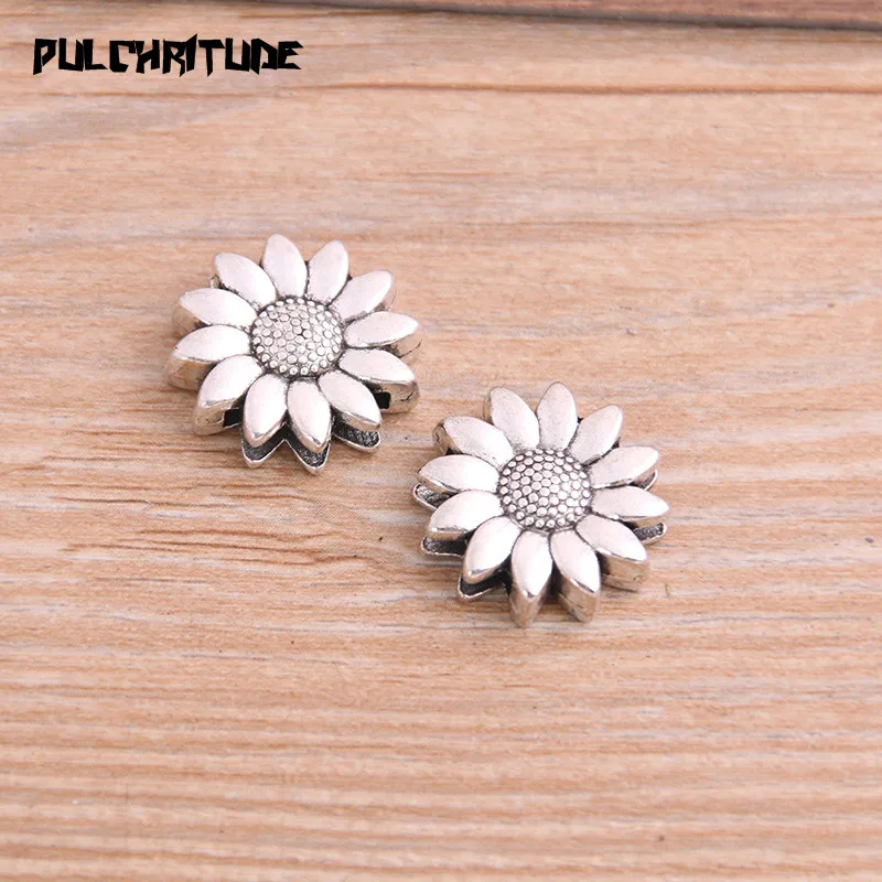 6pcs Two Color Sunflower Wheel Spacers Adapters Slider Spacer Jewelry Material Spacers For Jewelry Making For 10mm Leather Cord