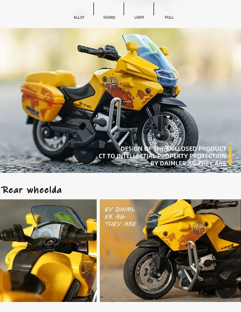 1PC Motorcycle Model Toy Car Montessori Toy Kids Children Alloy Pull Back Cool Model Toys Gifts for Boys light music Christmas