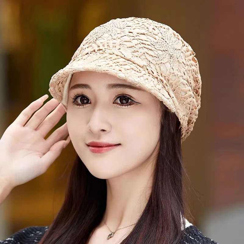 Summer Thin Hollow Hook Flower Hat Elegant Ladies Casual Peaked Cap Fashion All-match Simple Outdoor Street Sweet Baseball Caps