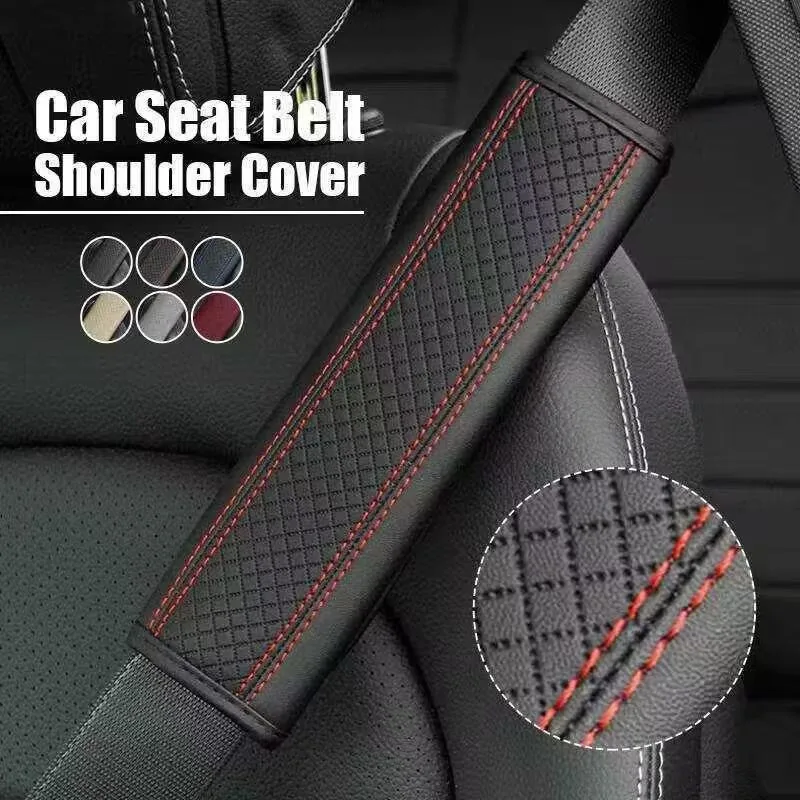 1PCS PU Leather Embossed Car Seat Belt Shoulder Cover Decompression Comfort Car Accessories Safety Belt Protective Cover