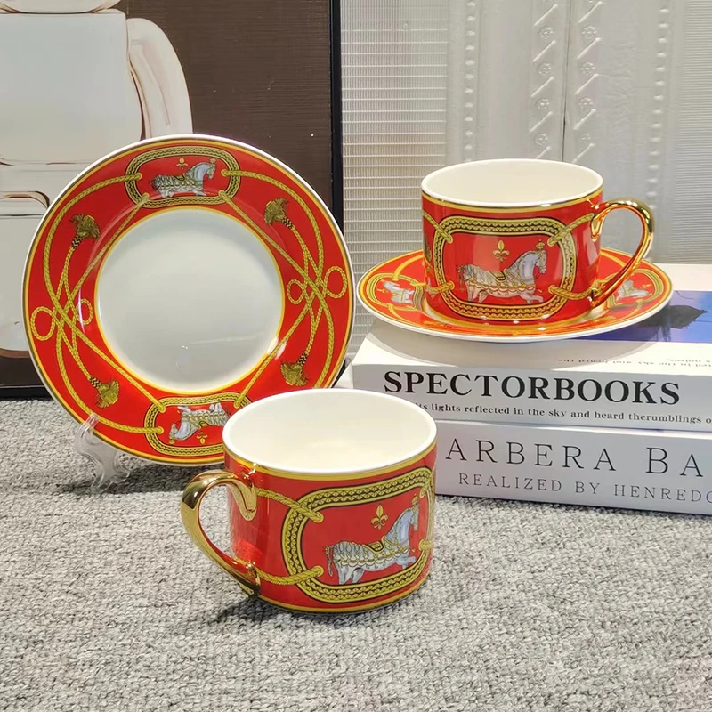 

Coffee Cup With Saucer Golden Spoon Ceramic Material Delicate Handle Hand Painted Design Gorgeous Style Present Available 2 Sets