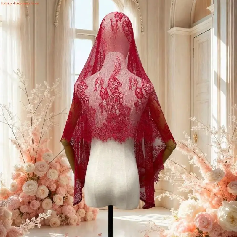 F92D Traditional Wedding Shawl Mantilla With Detailed Lace Embellishment Soft Polyester Material For Bride Evening Event Use