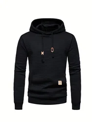 Waffle Pattern Hoodie, Cool Hoodies For Men, Men's Casual Solid Pullover Hooded Sweatshirt Streetwear For Winter Fall, As Gifts