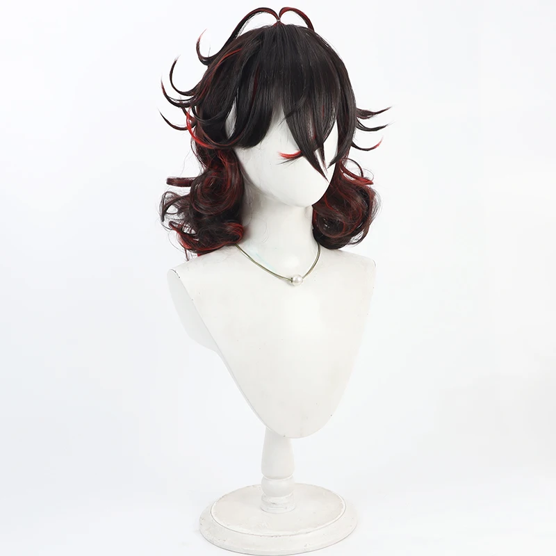 Dante Alighieri تأثيري الباروكات مصير FGO Dante Alighieri 40 سنتيمتر طويل متموج براون مختلط شعر مستعار أحمر الشعر الاصطناعية مقاومة للحرارة